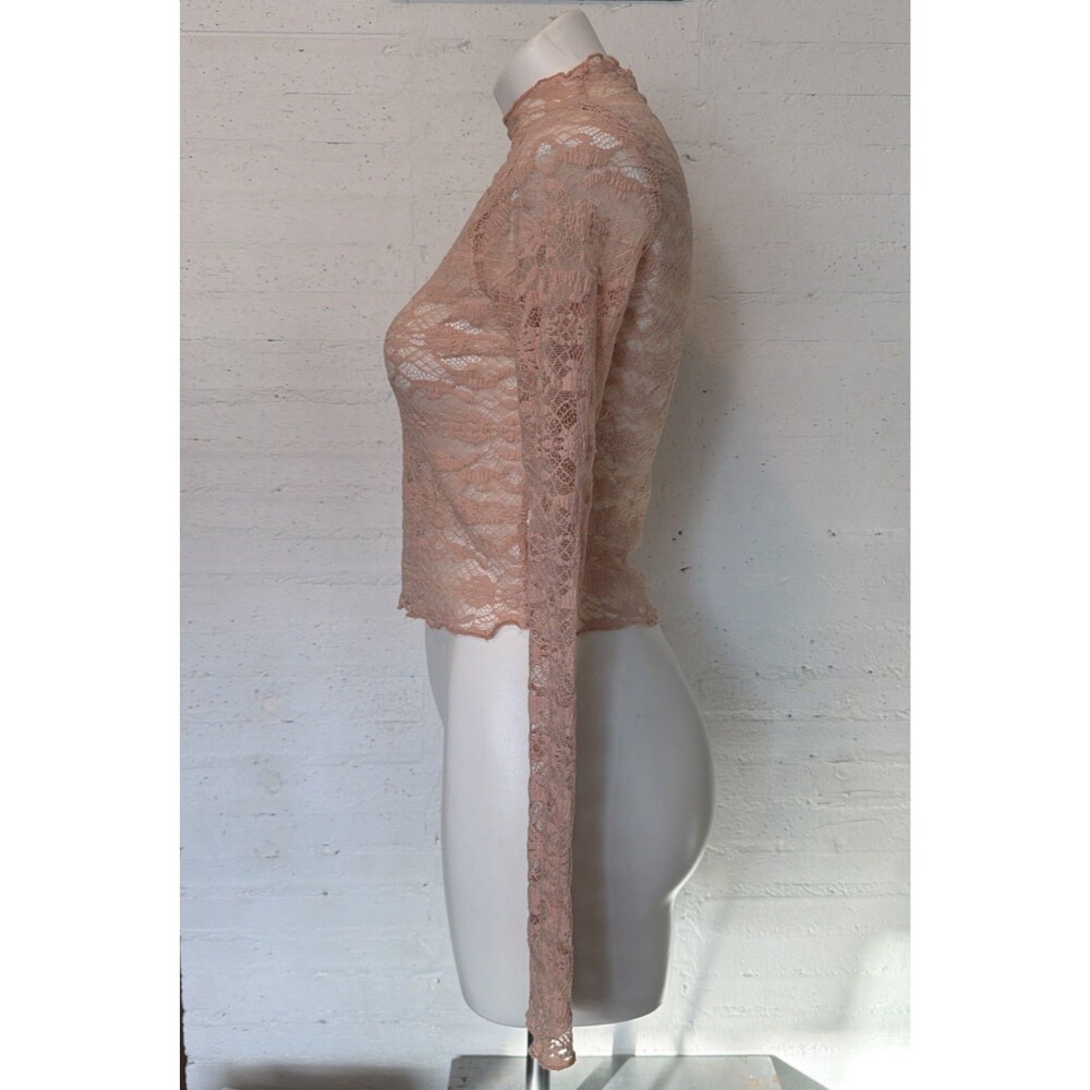 Coquette Dainty Lagenlook Y2K Ethereal Fairy BP FloralLace Top Blush M - Picture 3 of 6
